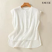 【AMIEE】棉麻寬鬆顯瘦襯衫(KDTY-3705) M 白色