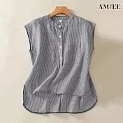 【AMIEE】棉麻寬鬆顯瘦襯衫(KDTY-3705) M 灰條