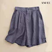 【AMIEE】棉麻復古休閒五分短褲(KDPY-1805) XL 灰色