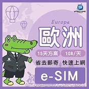 下載版_線上兌換 e-SIM【WorldKing】歐洲多地區網卡15天高速流量(每天1GB，超過降速不斷網)