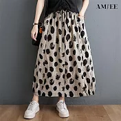 【AMIEE】復古寬鬆顯瘦鬆緊腰半身裙(KDSY-5584) L 黑色圓點裙