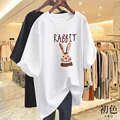 【初色】兔子印花圓領寬鬆顯瘦休閒短袖T恤上衣-共10色-33904(M-4XL可選) L 白色