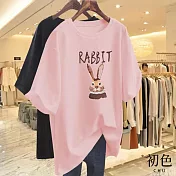 【初色】兔子印花圓領寬鬆顯瘦休閒短袖T恤上衣-共10色-33904(M-4XL可選) 4XL 粉紅色