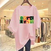 【初色】圓領寬鬆格子字母印花顯瘦短袖休閒T恤上衣-共10色-33906(M-3XL可選) M 粉紅色