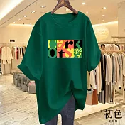 【初色】圓領寬鬆格子字母印花顯瘦短袖休閒T恤上衣-共10色-33906(M-3XL可選) M 綠色
