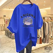 【初色】圓領日落印花夏季寬鬆顯瘦短袖T恤上衣-共10色-33912(M-3XL可選) M 藍色