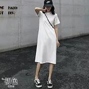 【初色】純色長版直筒T恤上衣短袖連身裙洋裝-共4色-33921(M-2XL可選) M 白色