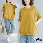 【初色】純色寬鬆短袖T恤上衣女上衣-5款任選-32577(M-2XL可選) XL B.黃色