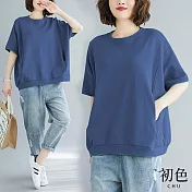 【初色】純色寬鬆短袖T恤上衣女上衣-5款任選-32577(M-2XL可選) XL B.藍色