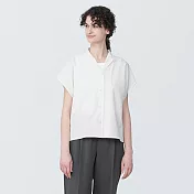 【MUJI 無印良品】女透氣彈性泡泡紗開領短袖襯衫 M 白色