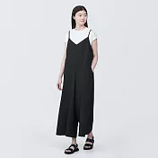 【MUJI 無印良品】女透氣彈性泡泡紗連身褲裙 M 黑色