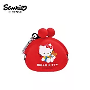 【日本正版授權】凱蒂貓 矽膠 口金零錢包 迷你零錢包/珠扣包/口金包 Hello Kitty - 紅色款