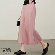【初色】高腰顯瘦純色中長款A字直筒半身裙-共3色-34473(M-2XL可選) M 粉色