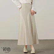 【初色】高腰顯瘦純色中長款A字直筒半身裙-共3色-34473(M-2XL可選) XL 香檳色