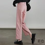 【初色】純色高腰九分休閒褲直筒西裝寬褲長褲-共3色-34474(M-3XL可選) XL 粉色