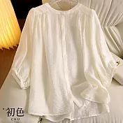【初色】純色圓領七分短袖上衣輕薄襯衫女上衣共2色-34477(M-2XL可選) XL 米色