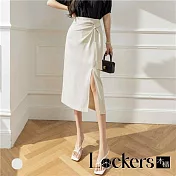 【Lockers 木櫃】春夏中長版開叉包臀裙 L113051301 米白色