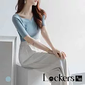 【Lockers 木櫃】法式短袖冰絲針織T恤 L113051304 L 天藍色