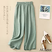 【ACheter】 闊腿棉麻感高腰寬鬆顯瘦百搭九分褲直筒休閒褲# 121878 XL 草綠色