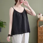 【ACheter】 棉麻感吊帶背心內塔無袖大碼上衣寬鬆短版# 121898 XL 黑色