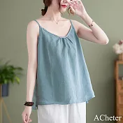 【ACheter】 棉麻感吊帶背心內塔無袖大碼上衣寬鬆短版# 121898 3XL 藍色