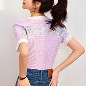 【MsMore】 後背翅膀紫色漂亮上衣女設計感法式小香風圓領短袖短版上衣# 121917 M 紫色