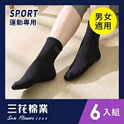 【SunFlower三花】三花1/2中性運動襪(6雙組) 黑