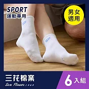 【SunFlower三花】三花1/2中性運動襪(6雙組) 白