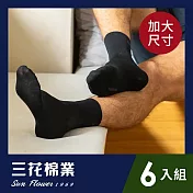 【SunFlower三花】三花加大襪無鬆緊帶紳士休閒襪.大尺碼襪(6雙組) 黑