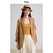 ltyp旅途原品 混紡正肩袖輕薄防曬外套 休閒清透西裝空調開衫女夏 M L L 琥珀棕