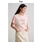 ltyp旅途原品 100%竹節棉經典Slogan印花T恤 圓領寬鬆短袖上衣女 M L L 微粉色