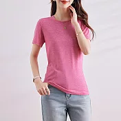【MsMore】 彩度軟糯舒適雲朵T恤圓領短袖修身短版百搭上衣# 122009 M 粉紅色