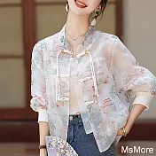 【MsMore】 中式國風外套小個子復古刺繡緹花薄款防曬夾克短版# 122033 L 白色