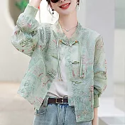 【MsMore】 中式國風外套小個子復古刺繡緹花薄款防曬夾克短版# 122033 2XL 綠色