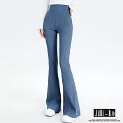 【Jilli~ko】高腰收腹提臀微喇叭瑜伽褲芭比褲 M-XXL J11822  2XL 藍色