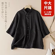 【慢。生活】中大尺碼棉麻復古休閒短袖襯衫 302629 FREE 黑色