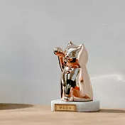 【呼運貓】玫瑰金色巨貓組(財富自由匾額+收藏木盒) 花蓮白色大理石座