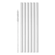 《VEGA》清潔刷+玻璃直吸管6入(23cm) | 環保吸管 飲料杯 手搖杯 吸管刷