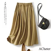 【ACheter】 原創文藝時尚韓版工裝寬鬆顯瘦百搭減齡半身長裙# 121894 L 卡其色