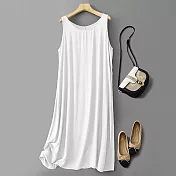 【ACheter】 精梳人棉圓領背心連身裙內搭寬鬆無袖中長款# 121937 XL 白色