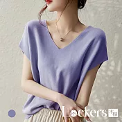 【Lockers 木櫃】夏季顯瘦桑蠶絲V領針織T恤 L113052701 M 紫色