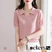 【Lockers 木櫃】夏裝翻領冰絲針織POLO短袖T恤 L113052702 M 粉紅色