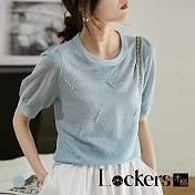 【Lockers 木櫃】春夏季提花釘珠法式泡泡袖短袖T恤 L113052703 XL 藍色