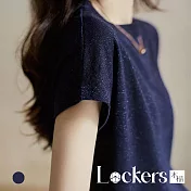 【Lockers 木櫃】夏季氣質透氣亮絲短袖針織T恤 L113052707 XL 藏青色
