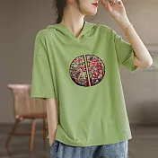 【ACheter】 棉短袖新中式連帽薄款國風印花潮流T恤短版上衣# 122199 XL 綠色