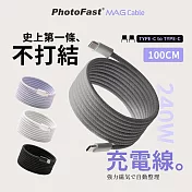 【Photofast】Mag Cable 240W Type-C to Type-C磁吸收納編織快充線 100cm 灰色