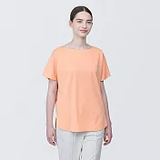 【MUJI 無印良品】女聚酯纖維涼感船領短袖T恤 S 淺橘