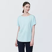 【MUJI 無印良品】女聚酯纖維涼感船領短袖T恤 S 淺藍