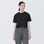 【MUJI 無印良品】女抗UV速乾聚酯纖維短版短袖T恤 S 黑色
