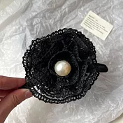 【JENG】法式復古花朵珍珠蕾絲後腦勺鯊魚髮夾 黑色